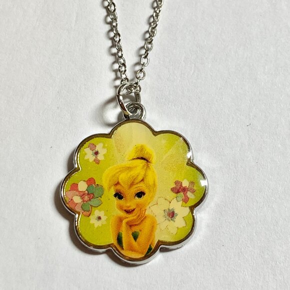 Vintage Disney Tinker Bell Tinkerbell Charm Necklace 18" Chain Fairy Silver Tone - Picture 4 of 6